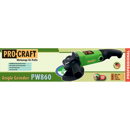 Uhlová brúska PROCRAFT PW860, 125 mm s predĺženou rukoväťou - 5
