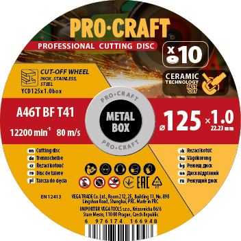 Procraft rezný kotúč na nerezovú oceľ 10 ks v kovovej krabici YСD125x1.0b - 1