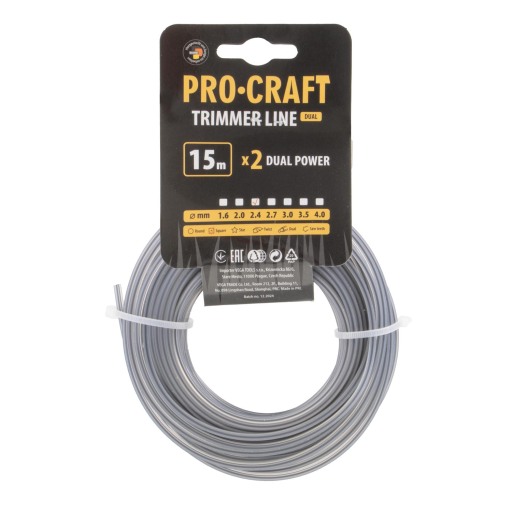 Rezacia struna (s výstužou) (2,4 mm) (15 m) štvorcová PROCRAFT - 1