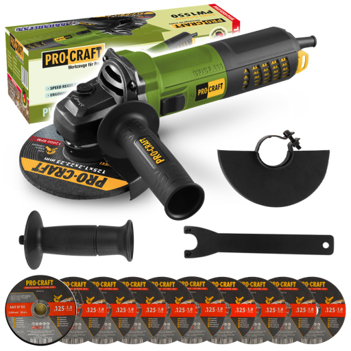 Bruska úhlová Procraft PW1550 + 10x řezný kotouč CD125x1.0 - 1
