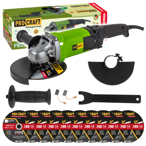 Uhlová brúska Procraft PW2200ES + rezací kotúč 10x CD180x1,6 - 1
