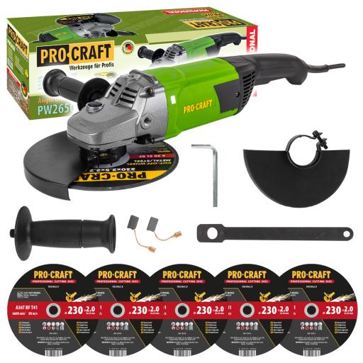 Uhlová brúska Procraft PW2650 + 5x rezací kotúč CD230x2.0 - 1