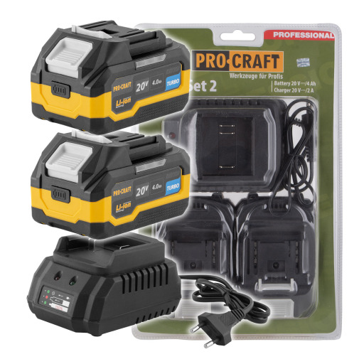 Sada batérie 20V 4Ah (2 ks) + 1 nabíjačka Procraft PBC-Set 2 - 1