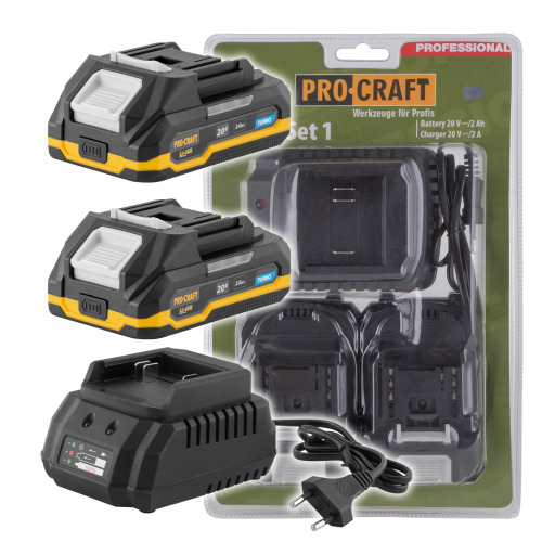 Sada baterie 20V 2Ah (2 ks) + 1 nabíječka Procraft PBC-Set 1 - 1