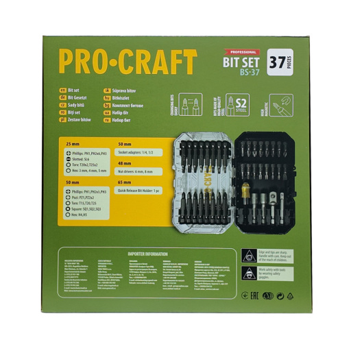 Aku vŕtací skrutkovač Procraft PA18LiH so sadou bitov BS-37 - 18
