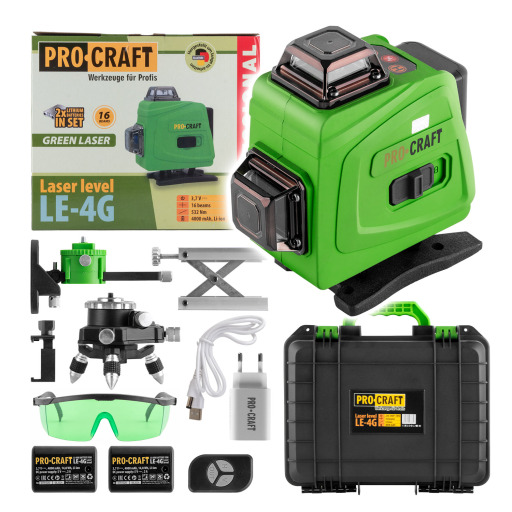 Procraft LE-4G Zelený čiarový laser, krížová samonivelačná rovina - 1