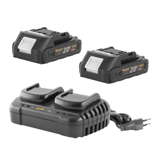 Sada dve batérie 20 V 2 Ah Procraft 20/2A a dvojitá nabíjačka 20/2