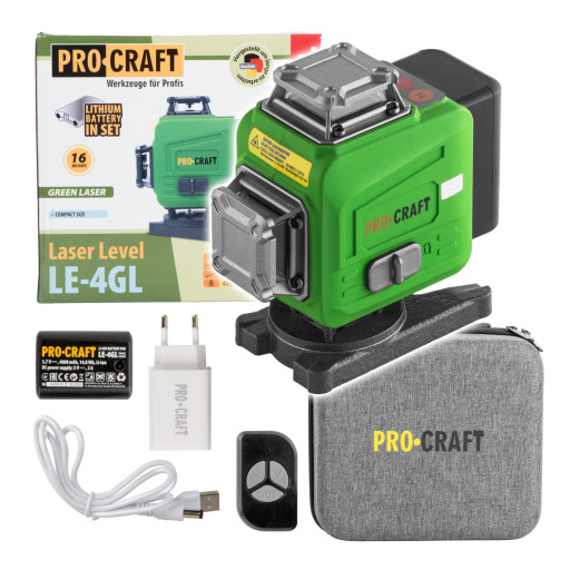Procraft LE-4GL Zelený čiarový laser, krížová samonivelačná rovina - 5