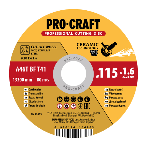 Rezný kotúč Procraft s keramickým zrnom YCD115x1.6 - 1