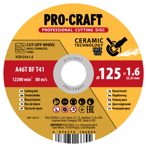 Rezný kotúč Procraft s keramickým zrnom YСD125x1.6 - 1