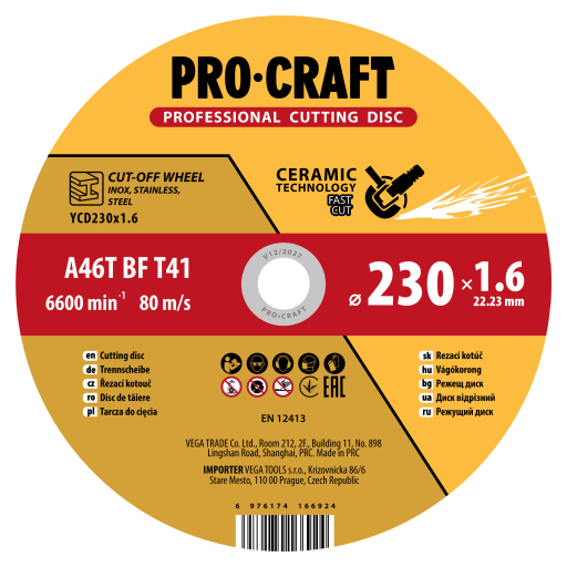 Rezný kotúč Procraft s keramickým zrnom YСD230x1.6 - 1