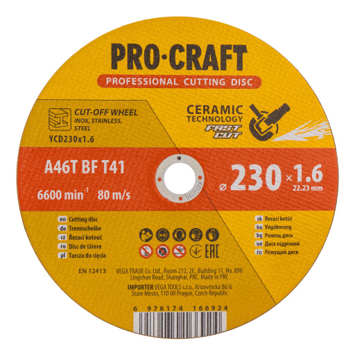 Rezný kotúč Procraft s keramickým zrnom YСD230x1.6 - 2