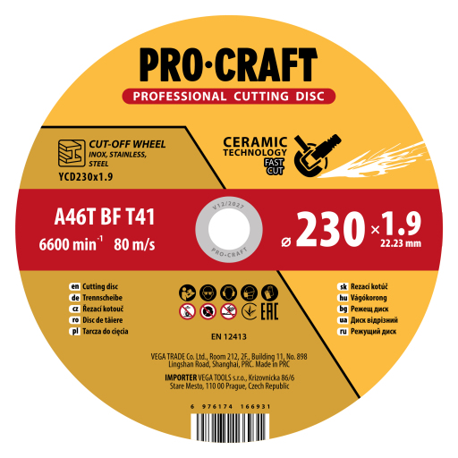 Rezný kotúč Procraft s keramickým zrnom YСD230x1.9 - 1