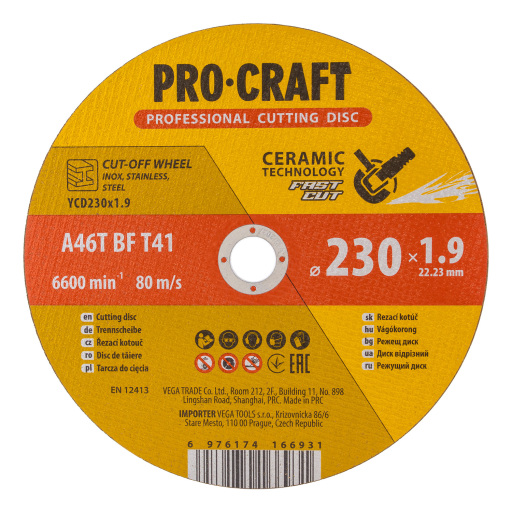 Rezný kotúč Procraft s keramickým zrnom YСD230x1.9 - 2
