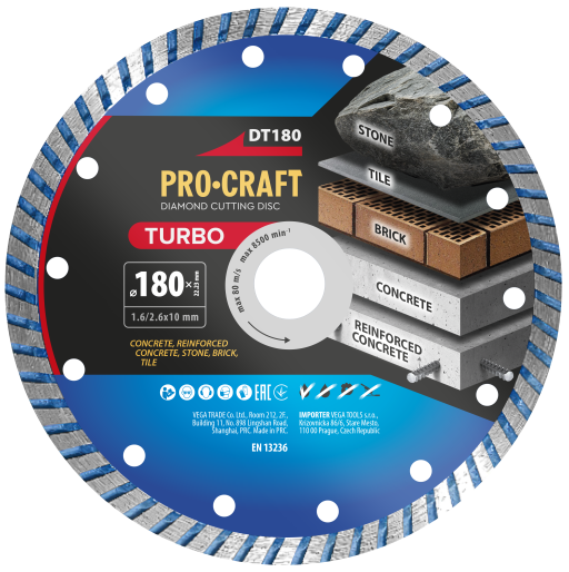 Diamantový rezný kotúč Turbo Procraft DT180