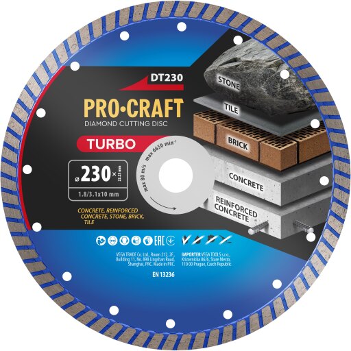 Diamantový rezný kotúč Turbo Procraft DT230